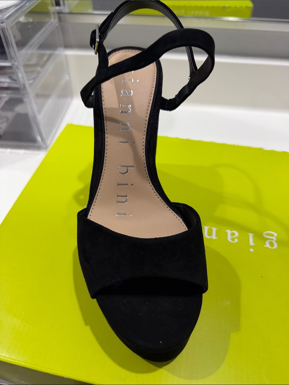 Gianni Bini Black Suede Platform Block-Heel Sandals - Picture 3 of 6